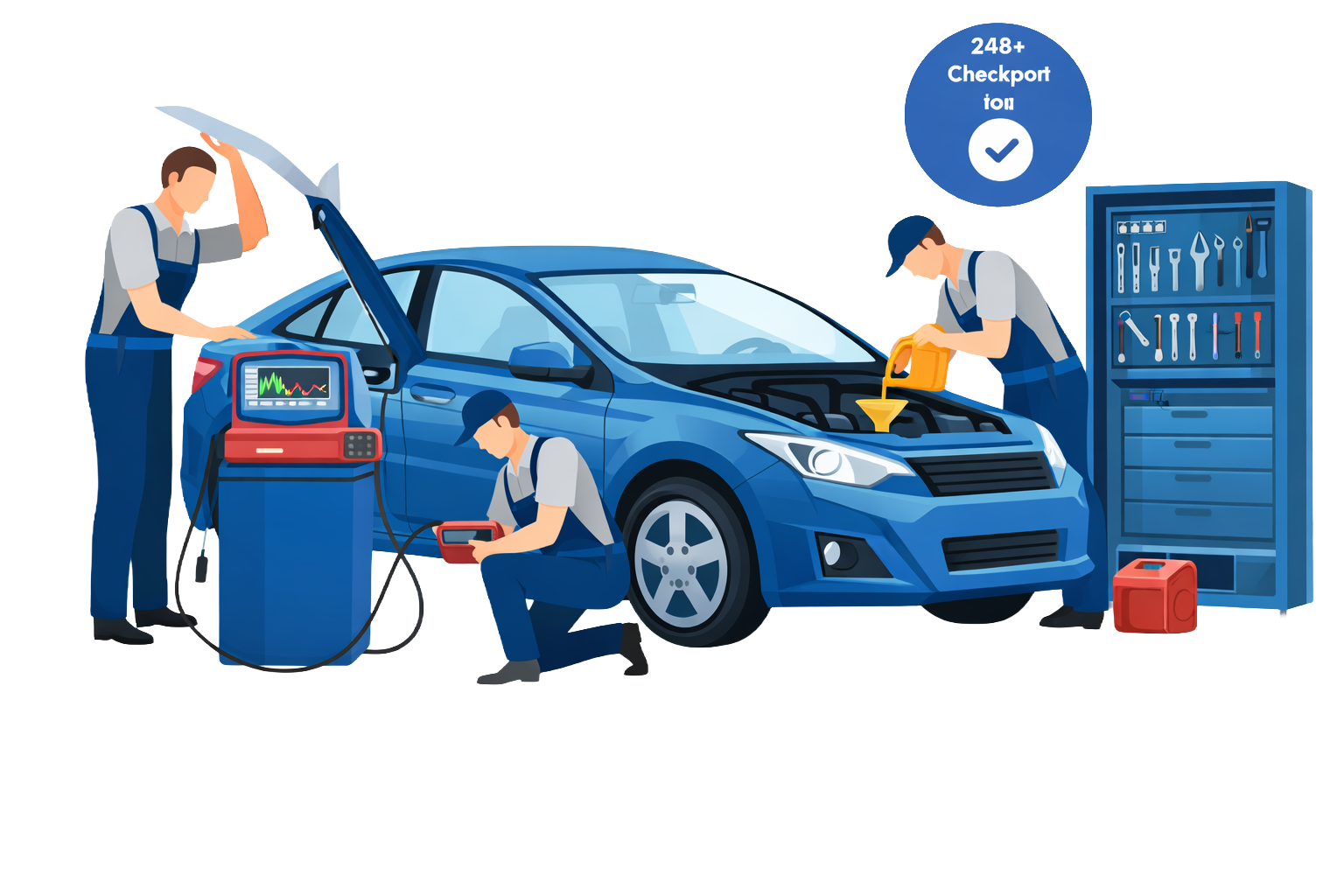 Car inspection technicians checking a vehicle
